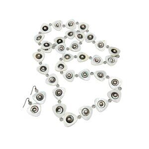 Elegant Mother of Pearl Necklace & Earring Set with Abalone and Pearls Accents